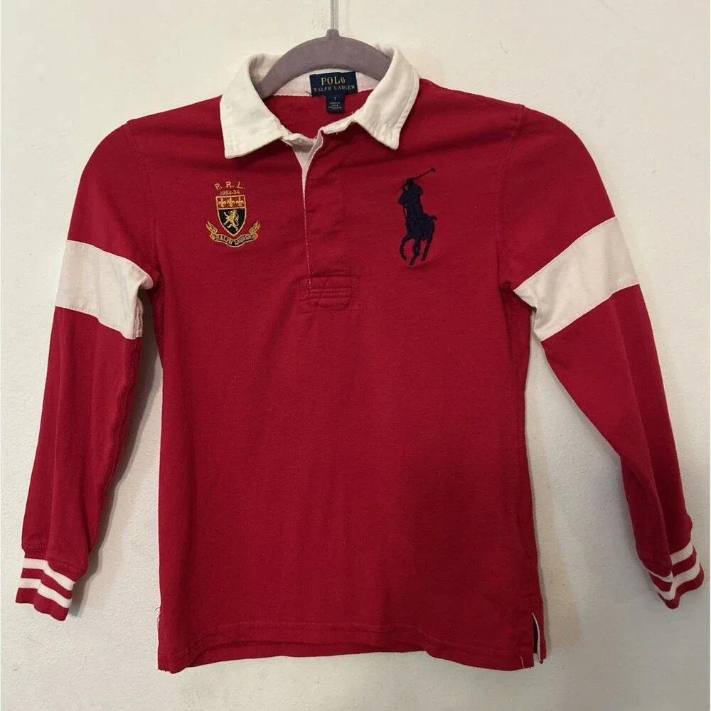 Kids Ralph Lauren Big Pony Polo Red Long Slleeve Size 7